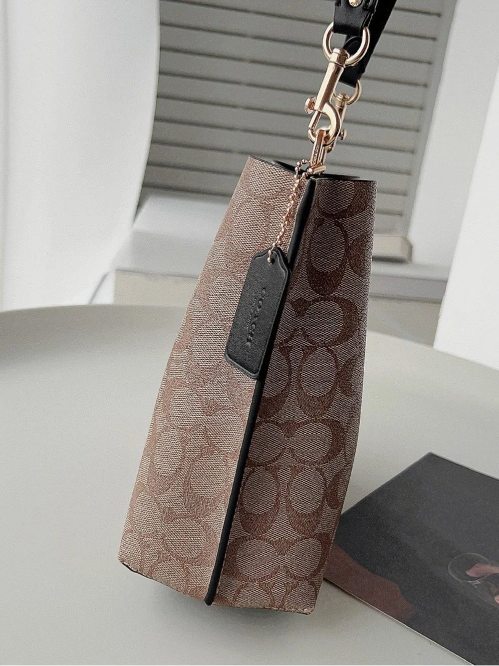 Coach Khaki/Brown Signature Canvas Bucket Crossbody